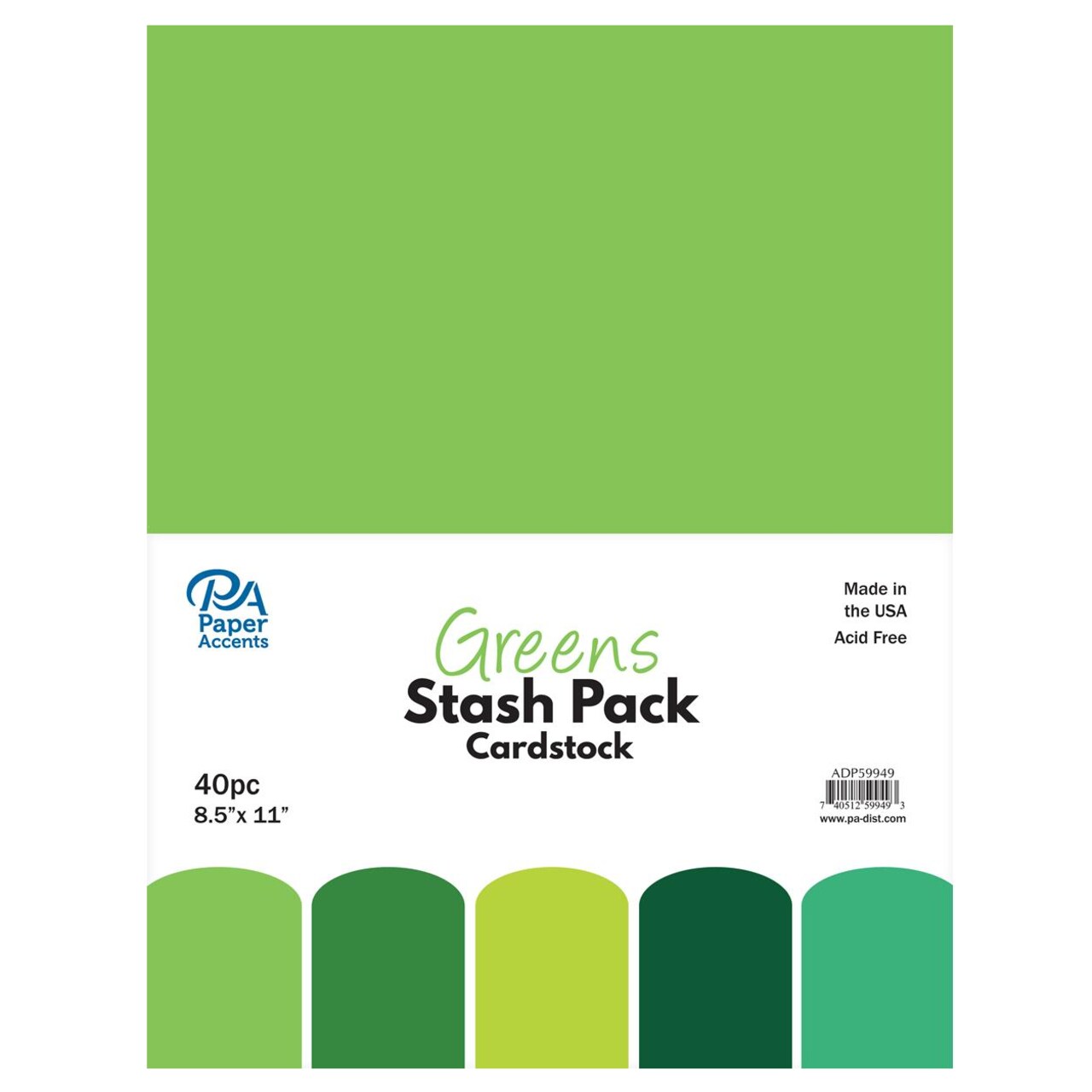 PA Paper Accents Stash Pack Cardstock Pack 8.5" x 11" Greens, colored cardstock paper for card making, scrapbooking, printing, quilling and crafts, 65lb., 40 pieces